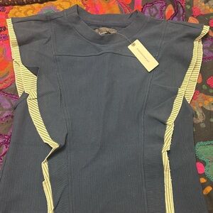 Anthropologie Navy and Cream Ribbed Tank Top